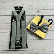 Coool Men's accessories set Bow Tie & Suspenders - Shinny Sparkle Silver/Grey