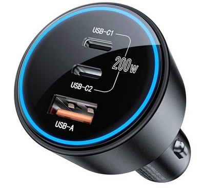 Toocki 200W Multi Port Car Charger 2 USB-C PD + USB-A Fast Charging ST02