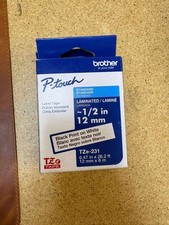 Brother P-Touch Label Tape Standard Black Print On White Laminated 1/2" TZe-231