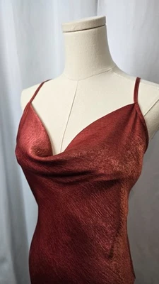 Hutch Anthropologie Cowl Neck Slip Dress Rust Orange Satin Fairy Y2K Romantic - Image 1 of 4