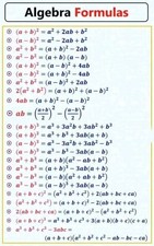 Algebra Formulas Mathematics Educational Reference Chart Poster
