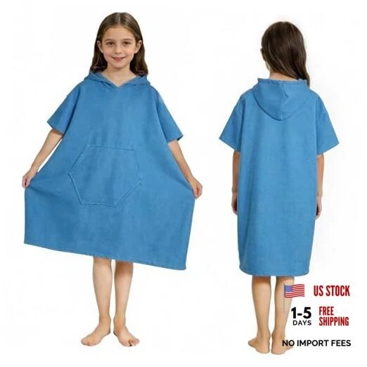 Kids Hooded Poncho Towels, Wearable, Absorbent Hooded Beach Towel Peacock Blue