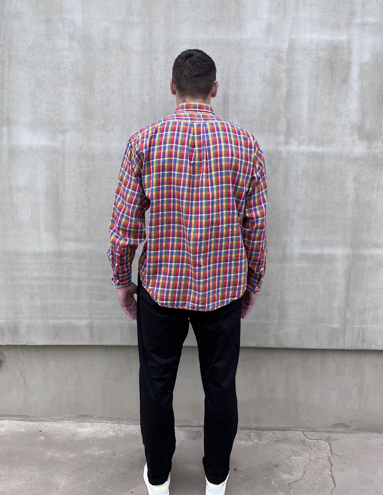 YSL Yves Saint Laurent Camicia Uomo Plaid Cotone Logo Hong Kong Vintage Taglia L