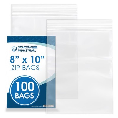 - 8'' X 10'' (100 Count) 2 Mil Clear Reclosable Zip Plastic Poly Bags with Rese...