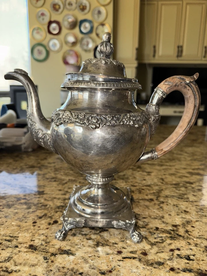 Jarro antigo americano Philadelphia moeda prata bule Edward Lownes - Imagem 3 de 4