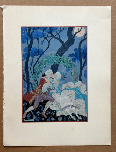 Original George Barbier 1928 Hand-Colored Pochoir Print: "En Sourdine" (Quietly) - Picture 2 of 3