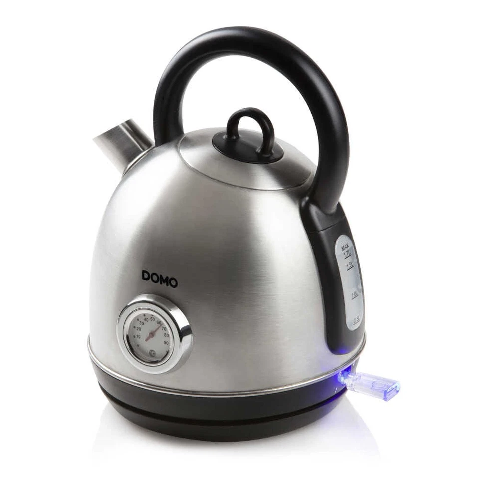 Retro Wasserkocher 1,7 L Edelstahl Design Temperaturanzeige Filter Domo DO9230WK