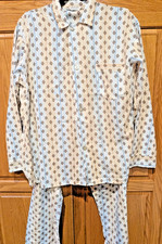 VTG 1960s Perm Press Striped All Over Print Pajamas Buttons Pocket Set Sz L