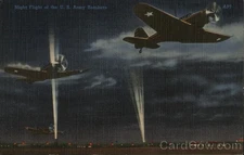 WWII Night Flight of the US Army Bombers Tichnor 1943 Rome, NY Linen Postcard