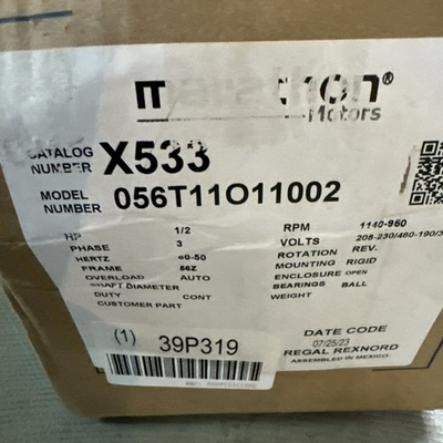 #ad #ad Marathon Electric 056T11O11002 Fan Motor1 2 HP1140 rpm60 50Hz $375.00