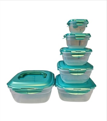 Lock n Lock 6-Pc Nestable Storage Set w/ Handle Rounded Square JADE GREEN 