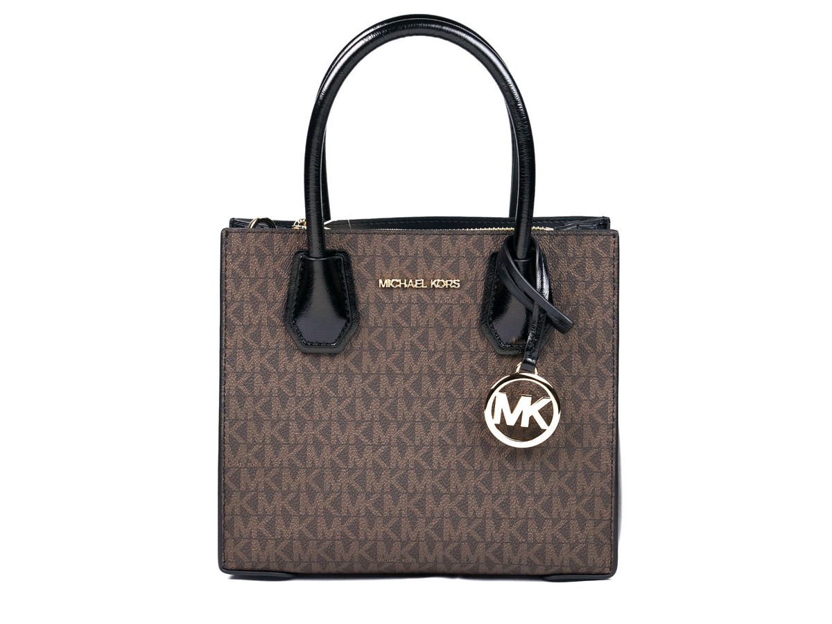 Latest Michael Kors MERCER Medium Brown Logo PVC Crossbody Bag