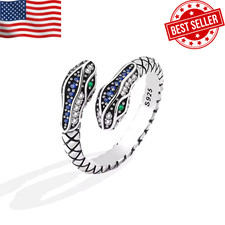 925 Sterling Silver Rings For Women Snake Shape Green Eye Simple Trendy