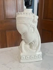 Vtg 1950's  Asian Woman Figural Bust Side Table boudoir lamp Ceramic 11" Blanc