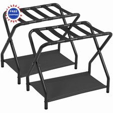 Luggage Rack Set of 2 Foldable Suitcase Stands Guest Room Metal Holder Storage