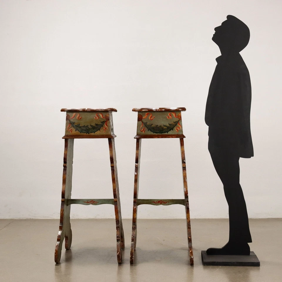 Coppia di Basamenti Reggi Vaso Antichi Legno Italia XIX-XX Secolo - Immagine 2 di 4