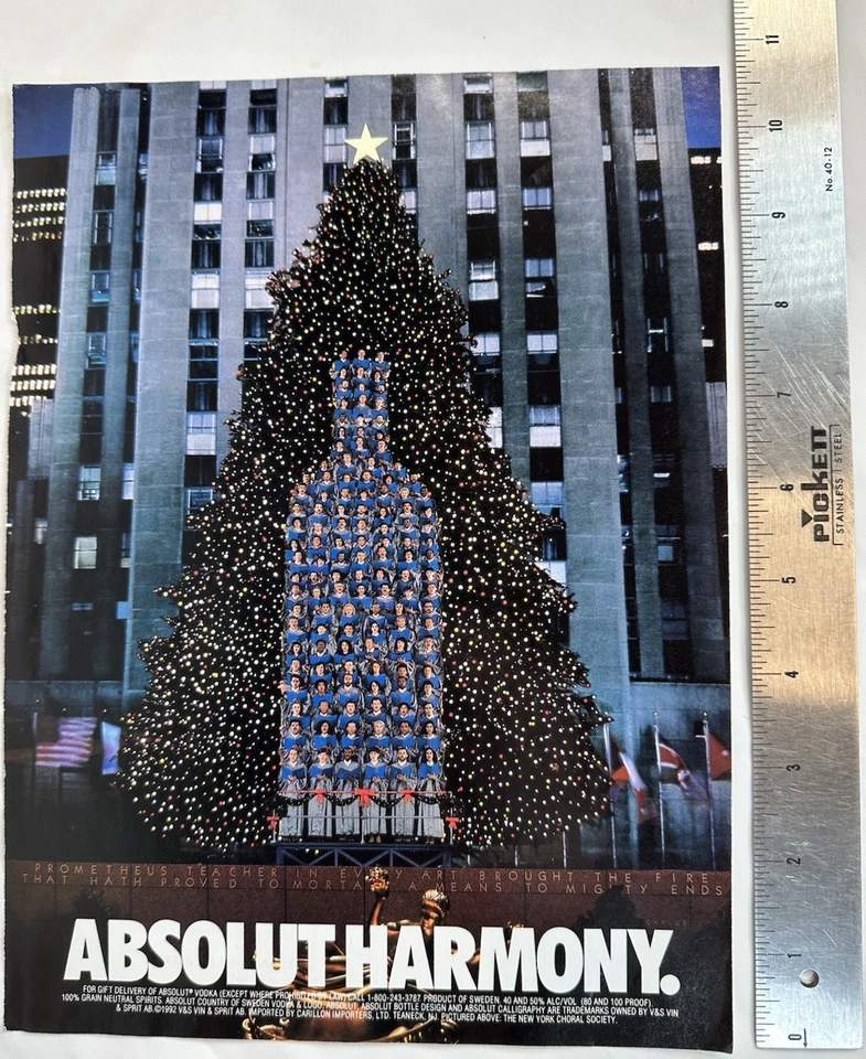 VTG 1992 Absolut Vodka Harmony Rockefeller Center Christmas New York  Print AD - Image 2 of 3