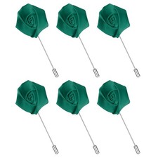 6Pcs Rose Lapel Pin for Men, Satin Flower Lapel Pins, Dark Green