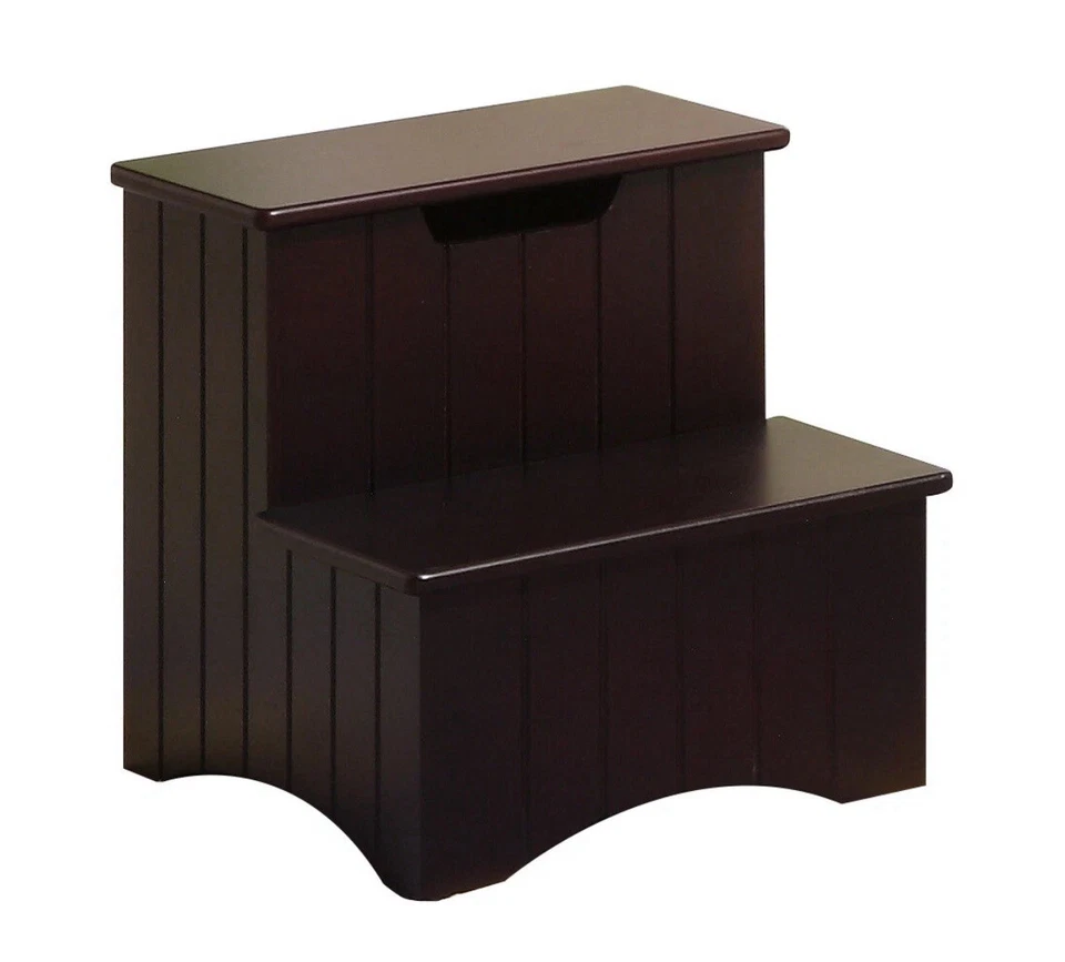 Kings Brand Furniture - Takoma Wood Bedroom Step Stool with Storage, Dark Cherry - Image 3 of 4