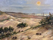 Painting Antique Beach Landscape Dune Rabbit Marine Boat the Touquet Fernand
