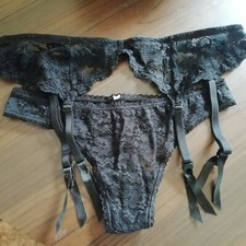 Completino intimo Tezenis perizoma reggicalze pizzo nero slip neri mutandine