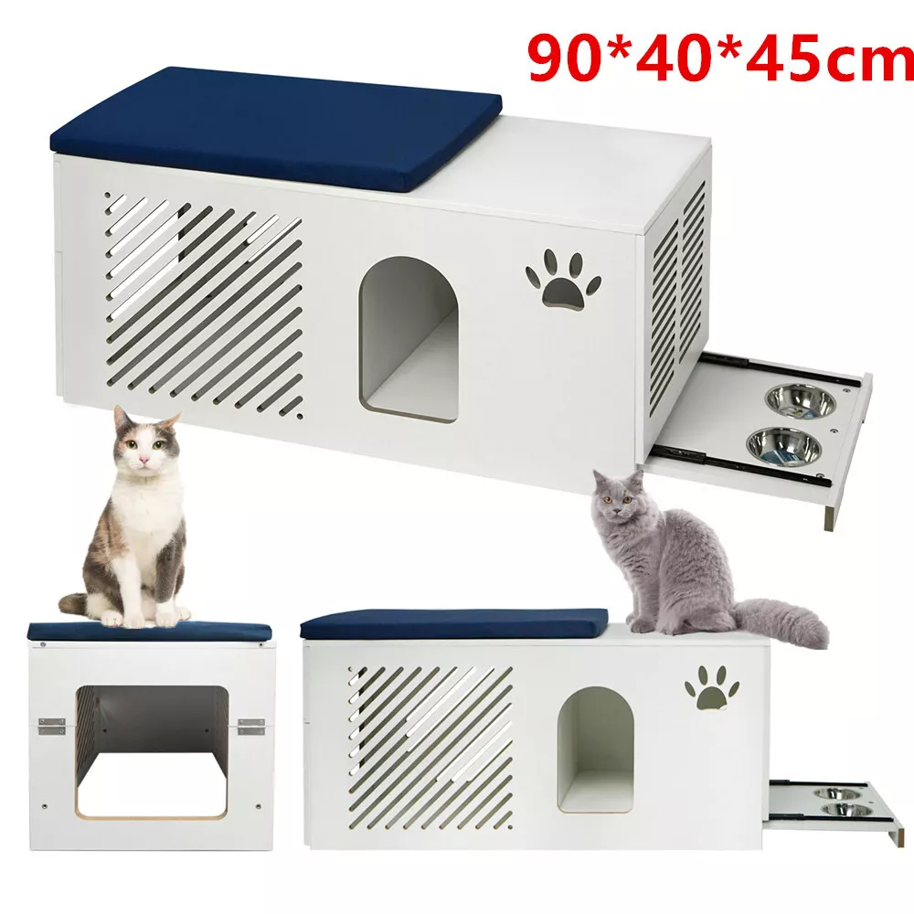Hidden Cat Litter Box Enclosure Cabinet Pet Wooden House w Drawers