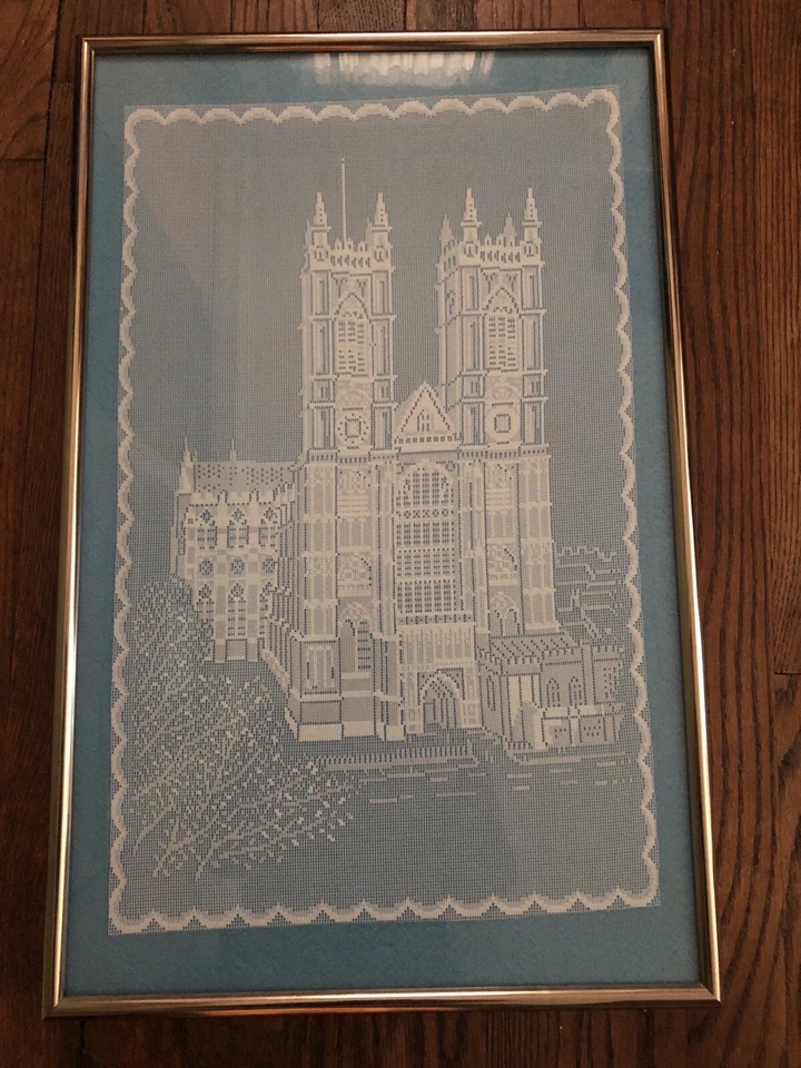 "Abadía de Westminster vintage enmarcada de 23""x14"" en arte de pared genuino de encaje Nottingham" Foto 4 de 4