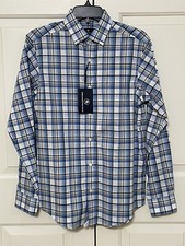 NWT Hart Schaffner Marx size S blue plaid button up long sleeve shirt men's 98