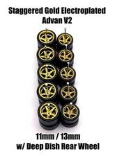 5x Gold Electro Advan V2 11/13mm Wheels Rubber Tires for 1/64 H0T Wheelz