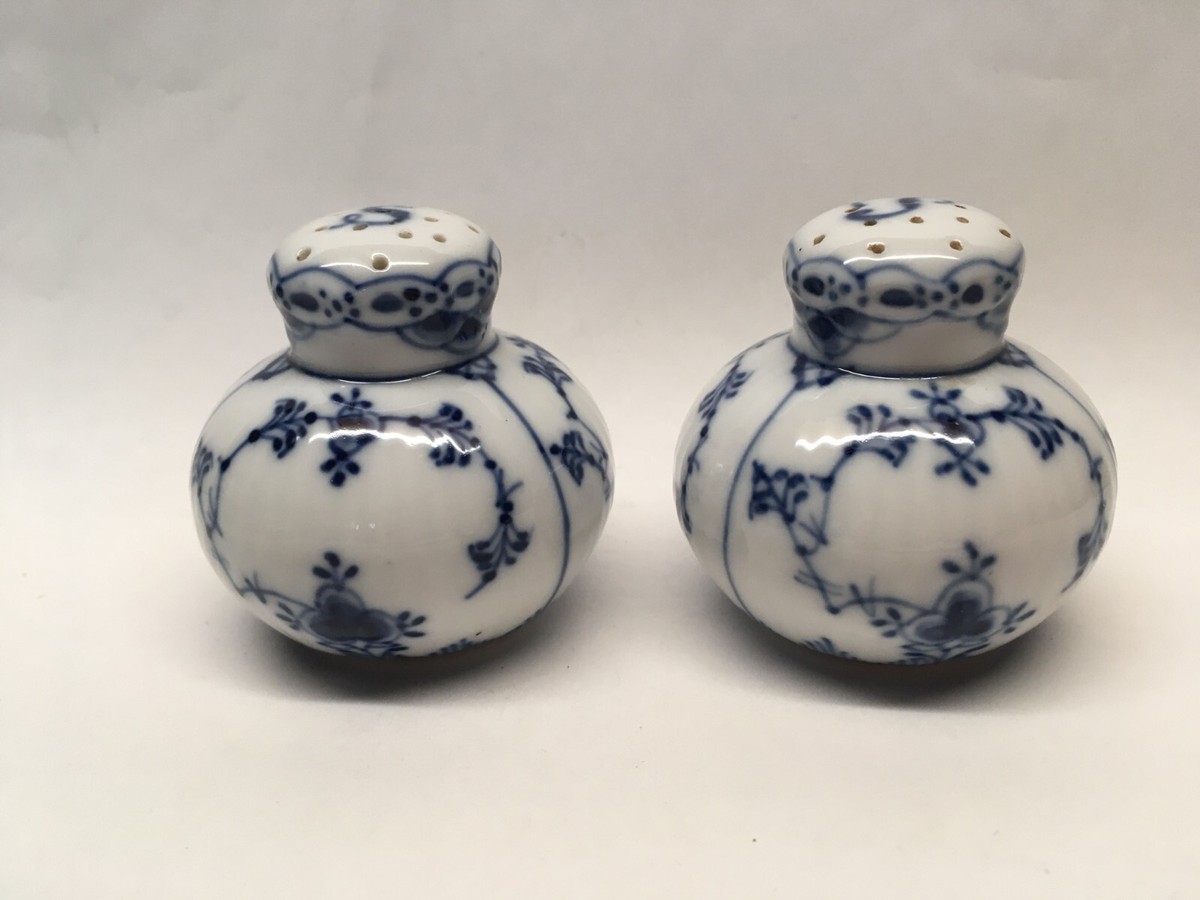 Royal Copenhagen Blue Fluted Half Lace Salt & Pepper Shaker Set
