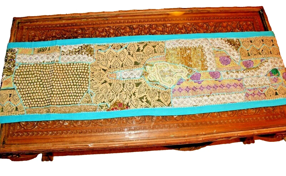 Tischläufer Tischdecke Türkis Patchwork BW Rechteckig Handgefertigt 155 x 35 cm - Bild 3 von 4