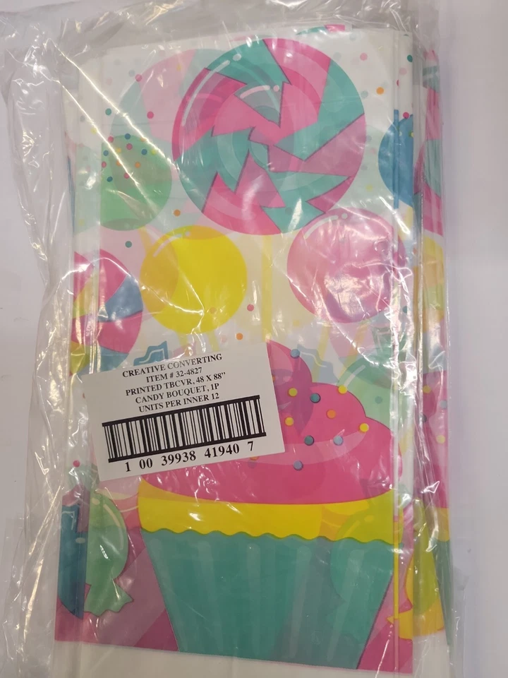 12- Candy Bouquet Plastic Tablecloth 48" x 88" Party Tableware BULK FREE SHIP - Image 3 of 3