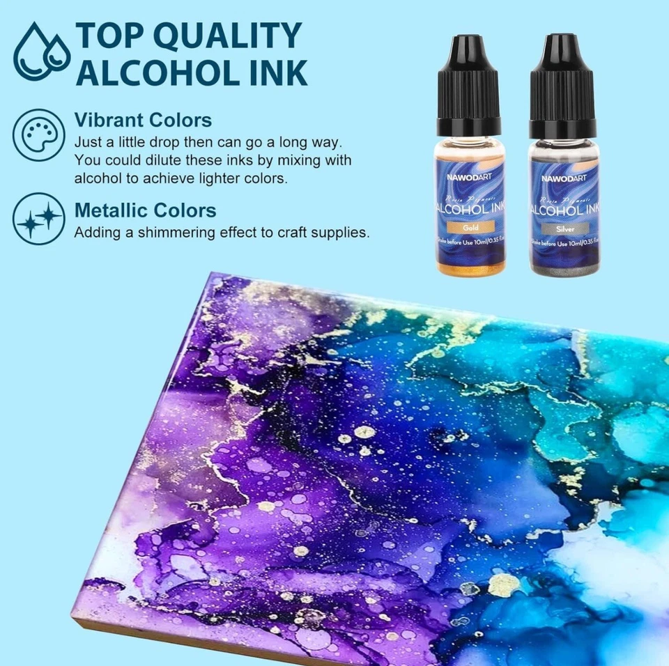 Набор алкогольных чернил NAWODART — 26 бутылок ярких цветов алкогольные чернила - Изображение 2 из 4