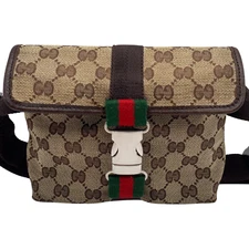 GUCCI GG Waist Body Bag Sherry Line Canvas Leather Brown Authentic From Japan