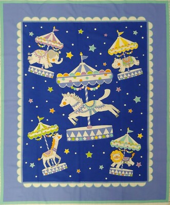BABY CAROUSEL Fabric PANEL Animals Quilt Juvenile Wall Hanging Cotton 1 YARD