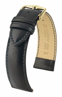 Hirsch Merino 20 mm black watch strap, length L