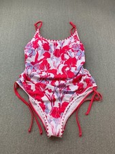 Floral Side Tie 1 Pc Swimsuit Womens Plus size 2XL Pink Spaghetti Straps Bright