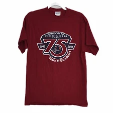 Port & Company Men Maroon Graphic T-Shirt Logo Crew Pullover Short Slv Sz Medium