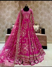 Beautiful Pink Chinnon Silk Salwar Kameez With Net Dupatta For Engagement Wear