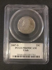 2007-S Utah State Quarter PCGS PR69DCAM FLAG LABEL p1 NEAR Perfect