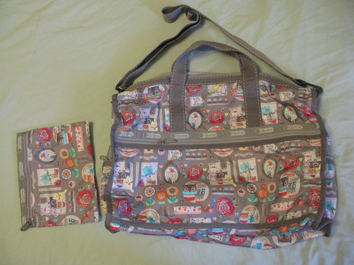 LeSportSac Owl & Kitty Cat Large Weekender Crossbody Tote Bag