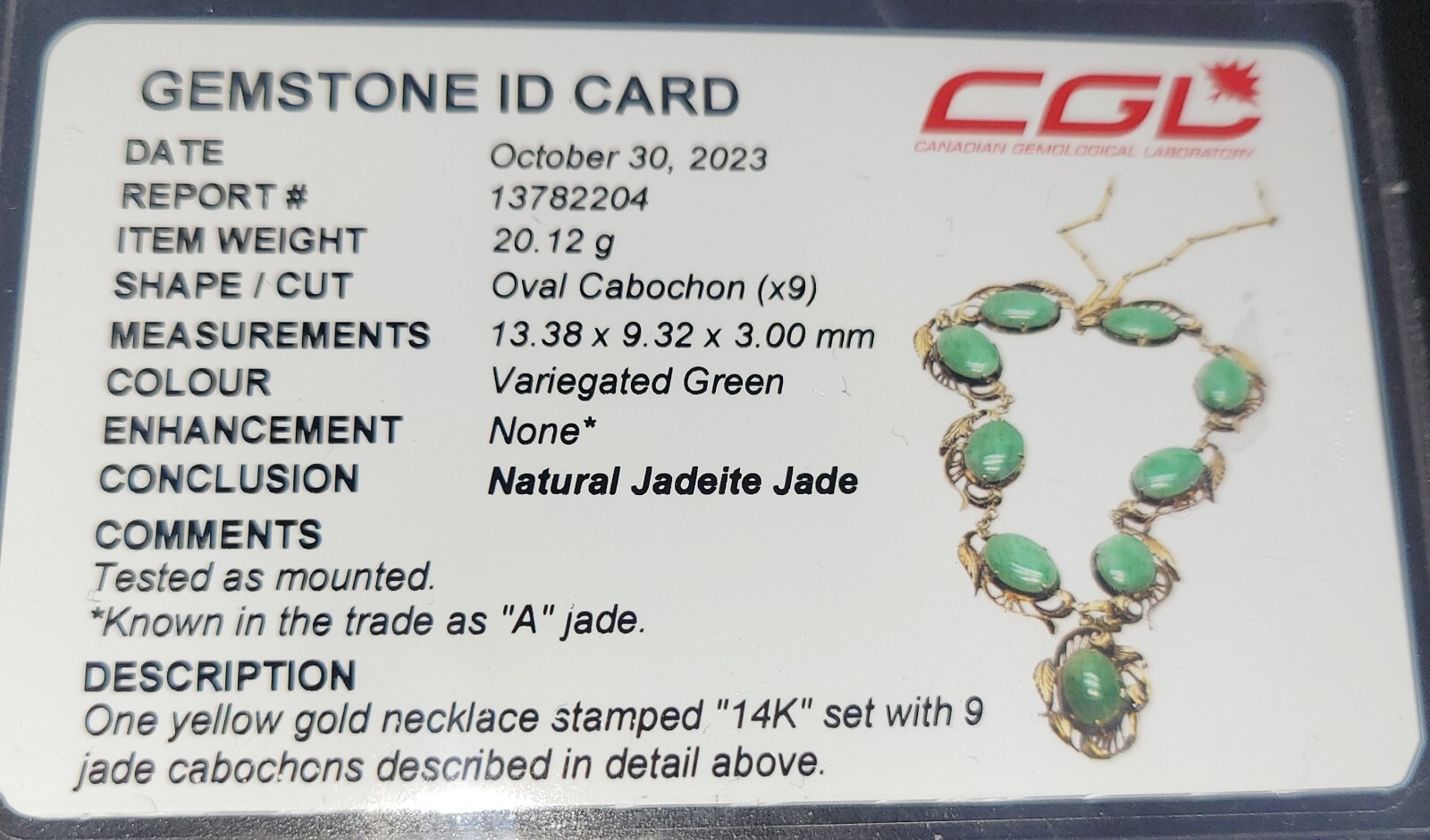 14k Vintage Burmese Jadeite Type A Natural Jade Necklace Appraised