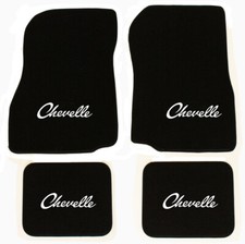 New 1968 - 1972 Chevelle Floor Mats Black Carpet Embroidered Silver Logo All 4 New 1968 - 1972 Chevelle Floor Mats Black Carpet Embroidered Silver Logo All 4