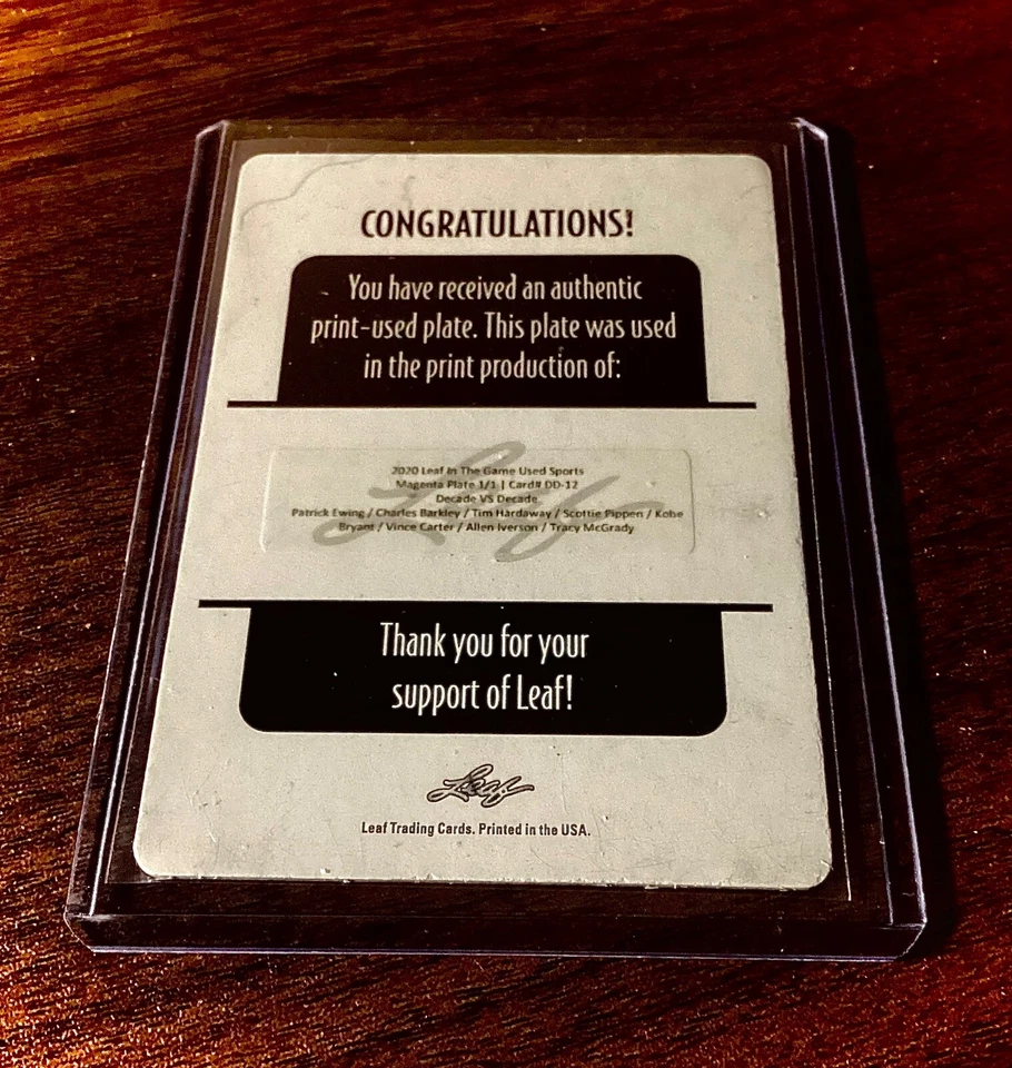 Placa de impresión Kobe Bryant 1/1 Iverson Pippen Barkley Carter TMac baloncesto MVP Foto 2 de 4