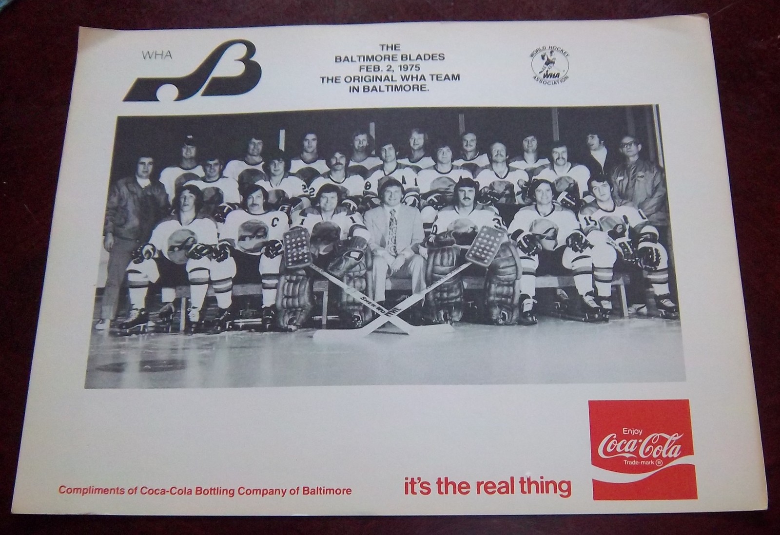 Baltimore Blades Hockey Team Photo 1975 WHA from the Woody Ryan