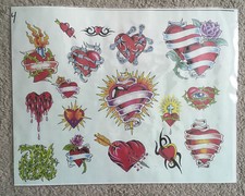 Tattoo Studio Shop Flash Single Hearts, Rose, Cross, Arrow, Eye 11"X17" Print