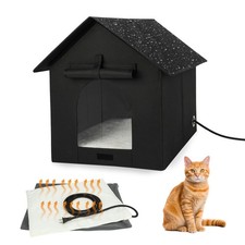 Large Heated Outdoor Cat House Double Door Heater Cats Shelter,Weatherproof F...