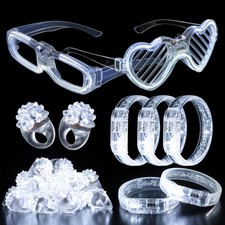 50Pcs White Wedding Party Supplies Set 10 LED Flashing Glasses 20 Light up Br...