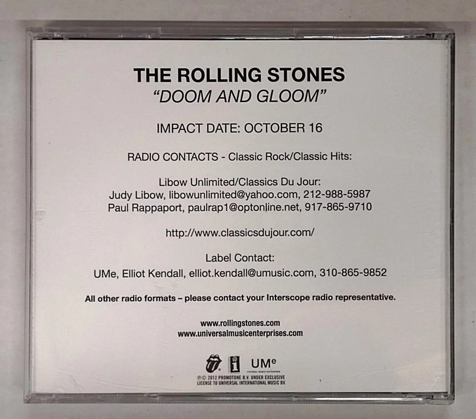Doom And Gloom by The Rolling Stones (CDr, Single, Promo, 2012, Radio Mix) - Image 2 of 3