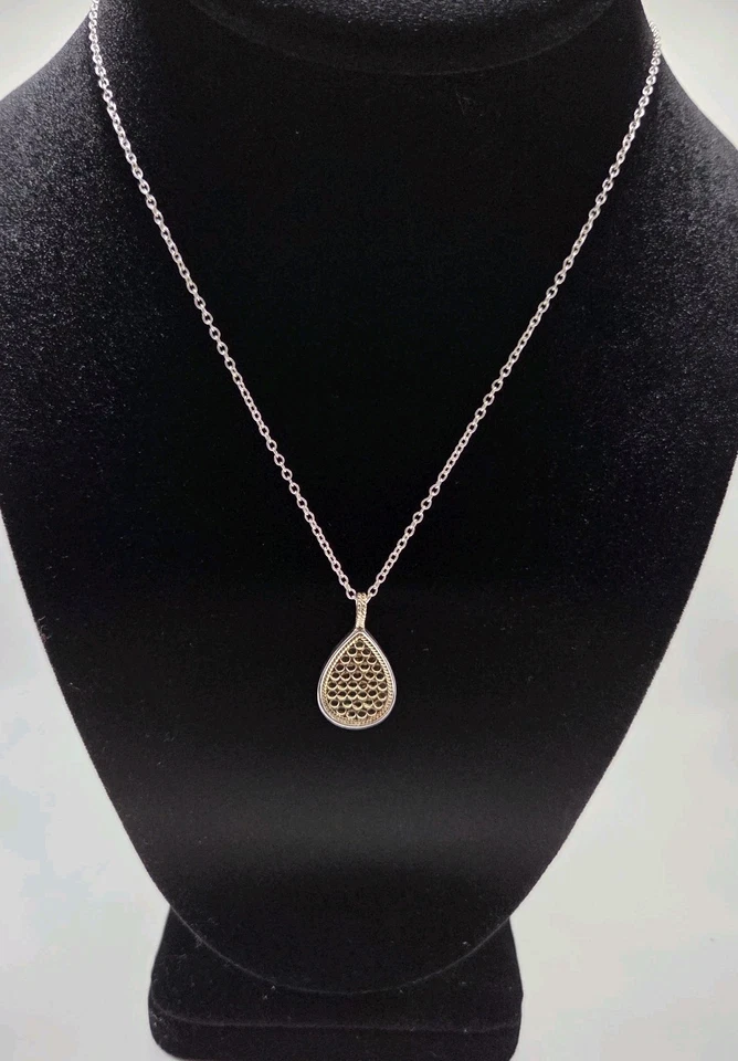 Collar Reversible Firmado Anna Beck Plata Esterlina/Oro Placa Lágrima Punteado  Foto 3 de 4